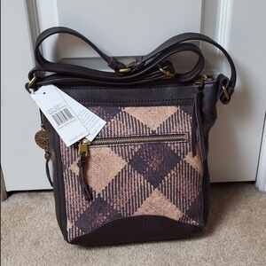 The Sak Collective Tahoe Cocoa Leather w Jute Heritage Plaid Crossbody Bag, New!